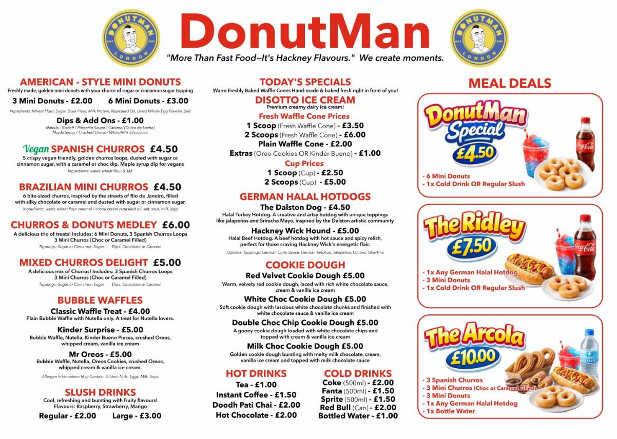 Donut Man London instore price list menu